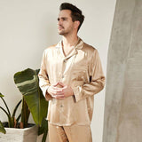 Long Silk Matching Pajamas Set for Women and Men 4pcs