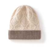 Double Layer Diamond Knit Pure Cashmere Beanie Cashmere Winter Hat