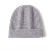 Double Layer Waffle - knit Pure Cashmere Beanie Folded Cuff Cashmere Winter Hat