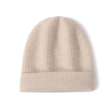 Double Layer Waffle - knit Pure Cashmere Beanie Folded Cuff Cashmere Winter Hat