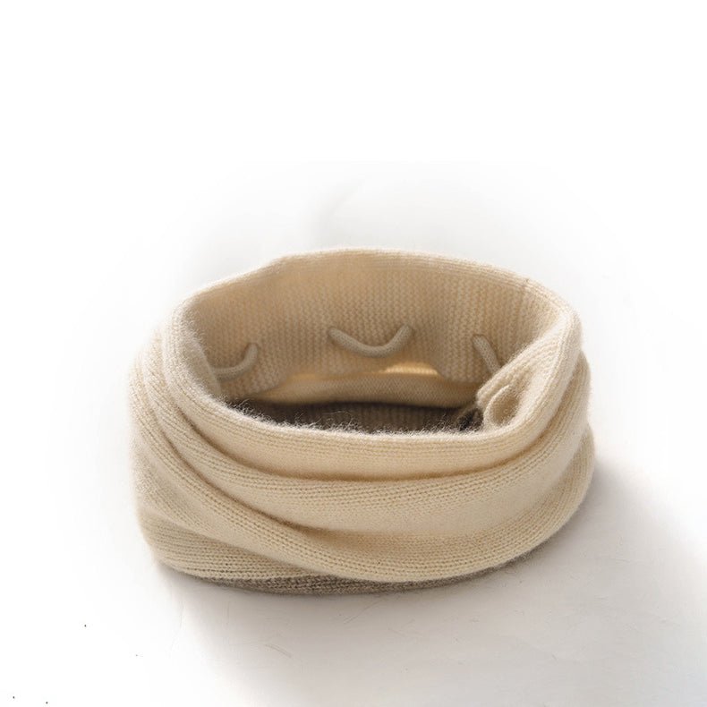 Dual - Use Cashmere Hat and Neck Warmer with Drawstring Cashmere Beanie and Neck Gaiter