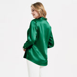 Elegant Womens Pearl Buckle Silk Blouse Silk Long Sleeves Shirt