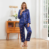 Flamingo Print Silk Pajamas for Women Long Sleeve Silk Pajama Set Silk PJS