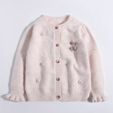 Girls Cashmere Cardigan Embroidered Mouse Floral Accents Cashmere Sweater