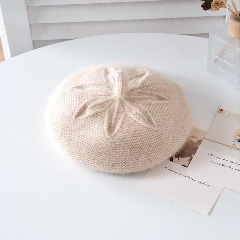 Girls Floral Knit Cashmere Beret Soft Winter Cashmere Hat for Kids