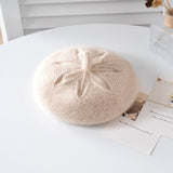 Girls Floral Knit Cashmere Beret Soft Winter Cashmere Hat for Kids