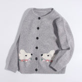 Kids Button Down Cashmere Cardigan Bunny Embroidery Cashmere Sweater