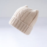 Kids Cable Knit Cashmere Beanie Ribbing Hem Cashmere Hat for Boys and Girls