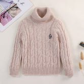 Kids Cable Knit Cashmere Sweater Turtleneck Crest Patch Cashmere Pullover
