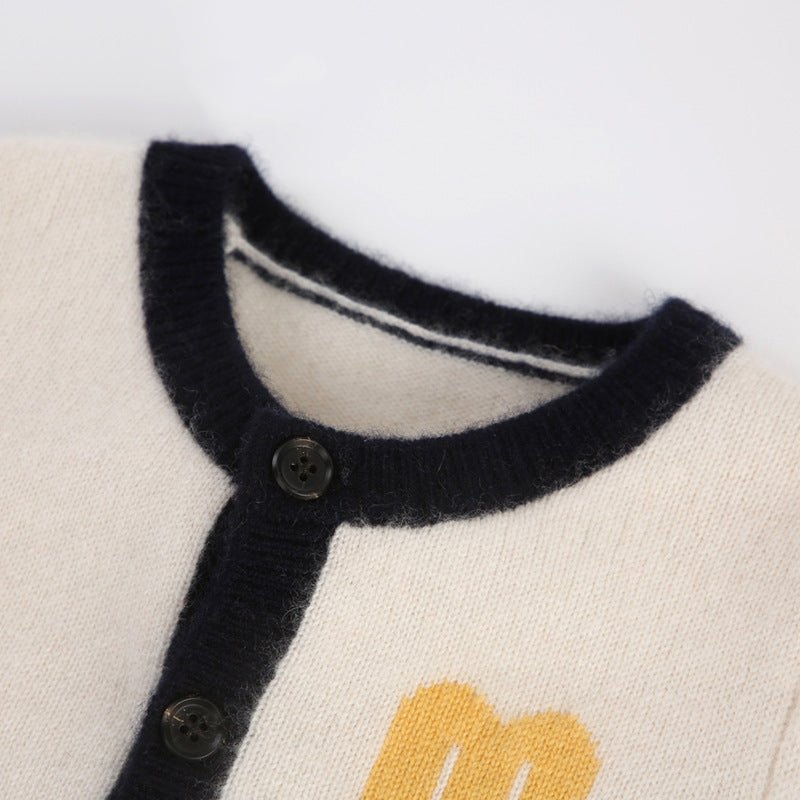 Kids Cashmere Cardigan Toy Car Traffic Knit Design Cashmere Sweater Ivory 90