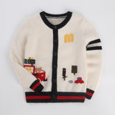Kids Cashmere Cardigan Toy Car Traffic Knit Design Cashmere Sweater