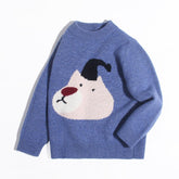Kids Cashmere Sweater Cartoon Bear Intarsia Crew Neck Cashmere Pullover