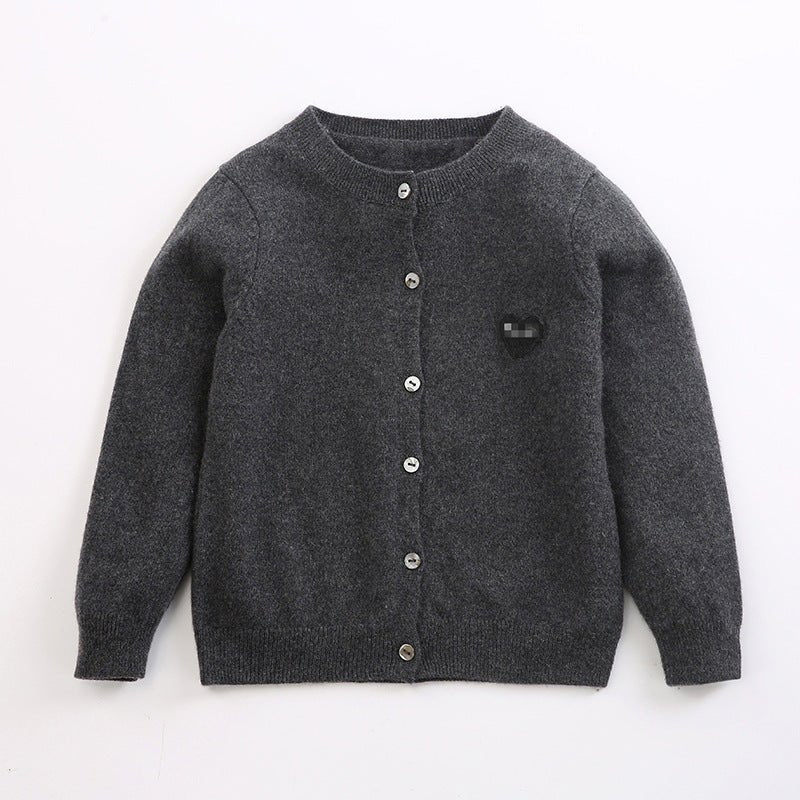 Kids Crew Neck Cashmere Cardigan Button Front Knit Cashmere Sweater Dark Grey 80
