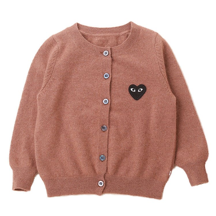 Kids Crew Neck Cashmere Cardigan Button Front Knit Cashmere Sweater Brown 80