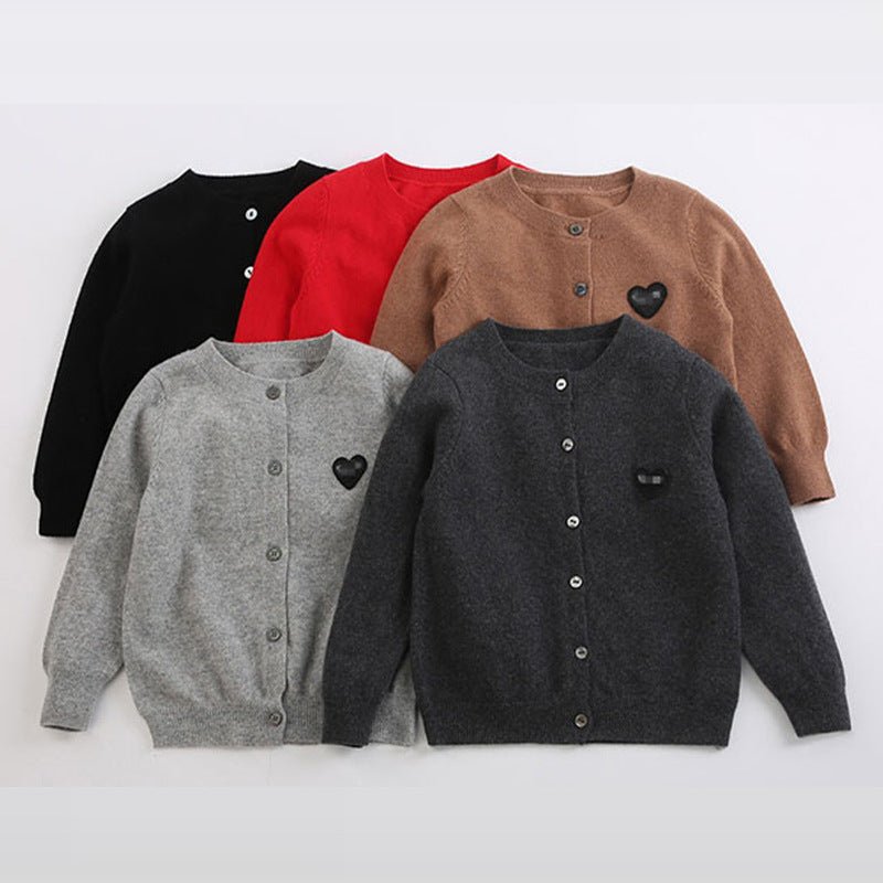 Kids Crew Neck Cashmere Cardigan Button Front Knit Cashmere Sweater Red 80