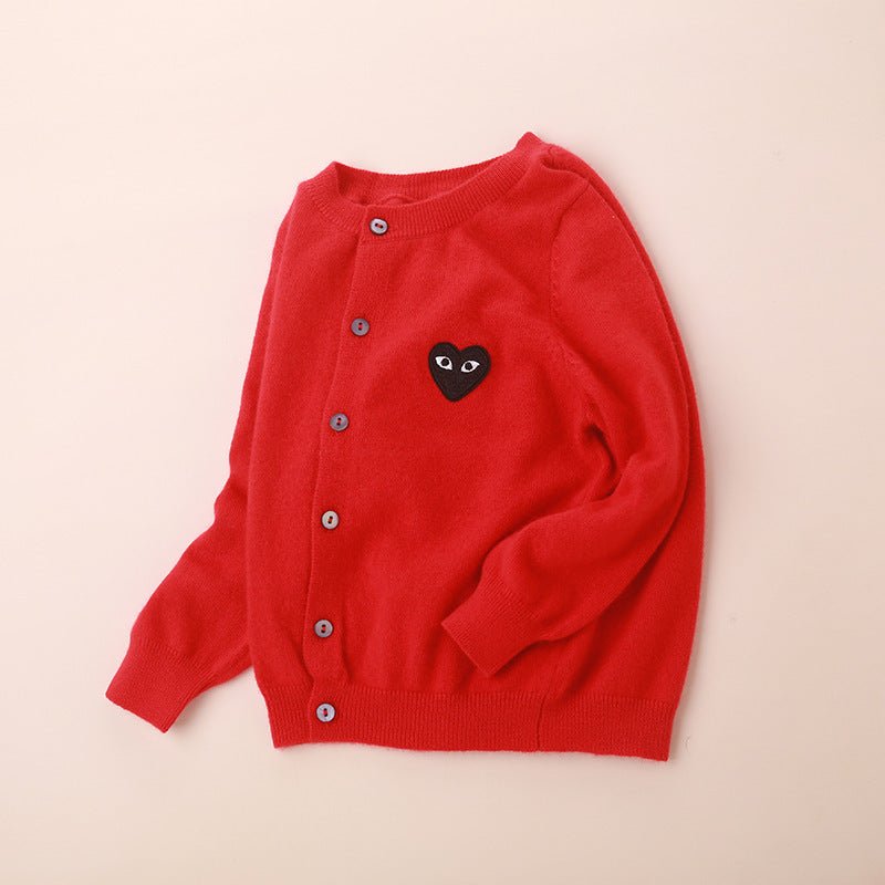 Kids Crew Neck Cashmere Cardigan Button Front Knit Cashmere Sweater Red 80
