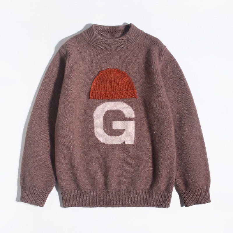 Kids Crew Neck Cashmere Sweater Animal and Graphic Designs Cashmere Pullover Taupe 90
