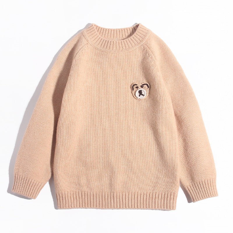 Kids Crew Neck Cashmere Sweater Animal and Graphic Designs Cashmere Pullover Beige 90