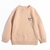 Kids Crew Neck Cashmere Sweater Animal and Graphic Designs Cashmere Pullover Beige 90