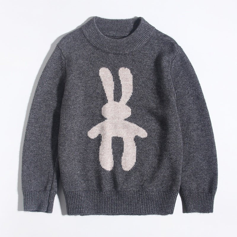 Kids Crew Neck Cashmere Sweater Animal and Graphic Designs Cashmere Pullover Grey 90