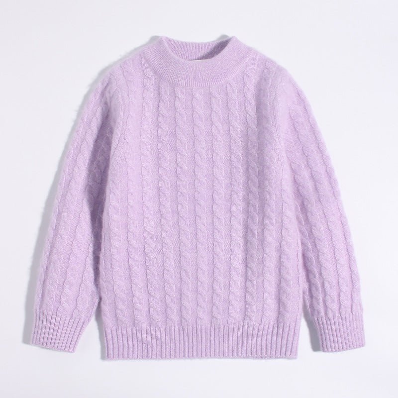 Kids Crew Neck Pure Cashmere Sweater Cable Knitted Cashmere Sweater Purple 90