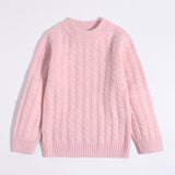 Kids Crew Neck Pure Cashmere Sweater Cable Knitted Cashmere Sweater Pink 90