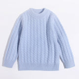 Kids Crew Neck Pure Cashmere Sweater Cable Knitted Cashmere Sweater Blue 90