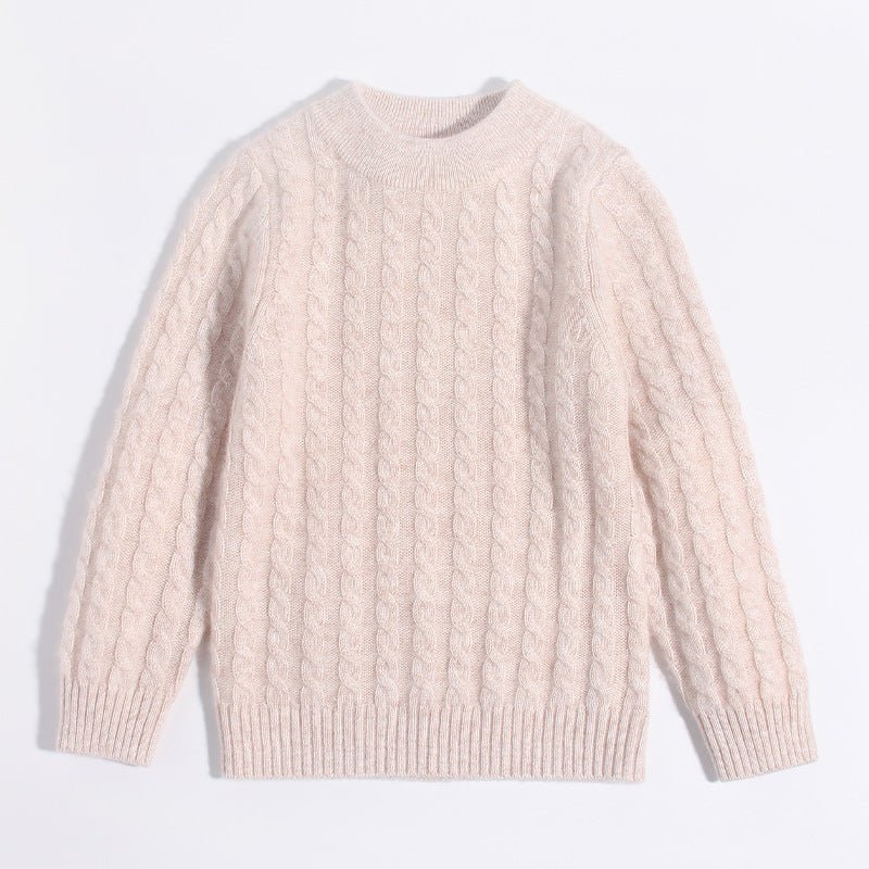 Kids Crew Neck Pure Cashmere Sweater Cable Knitted Cashmere Sweater Beige 90