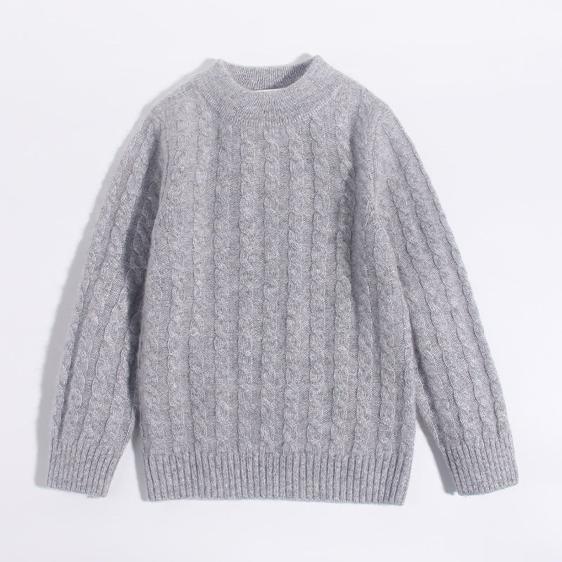 Kids Crew Neck Pure Cashmere Sweater Cable Knitted Cashmere Sweater Grey 90