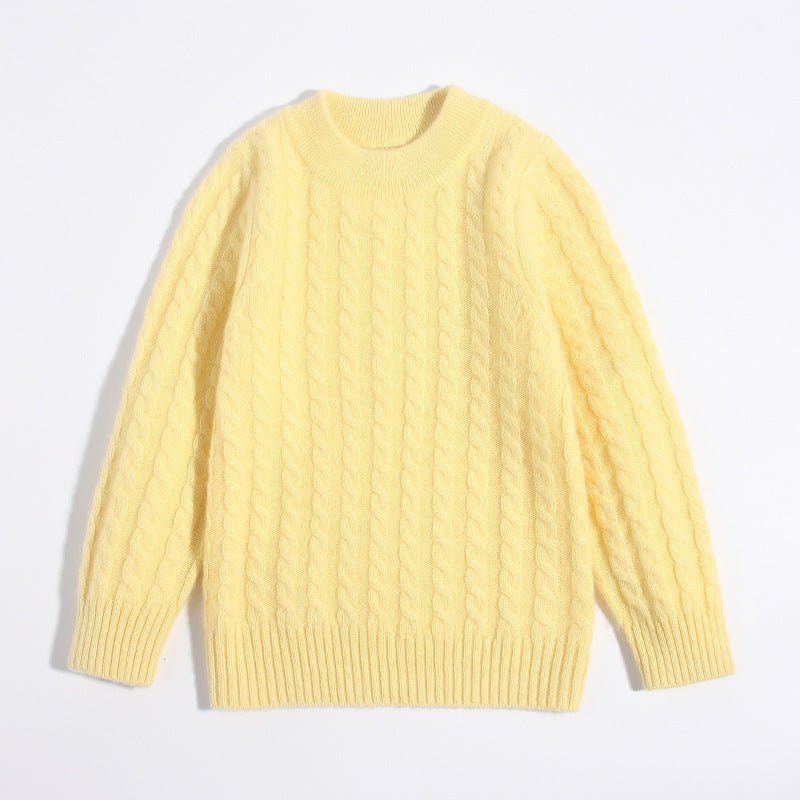 Kids Crew Neck Pure Cashmere Sweater Cable Knitted Cashmere Sweater Yellow 90