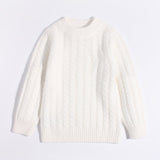 Kids Crew Neck Pure Cashmere Sweater Cable Knitted Cashmere Sweater White 90