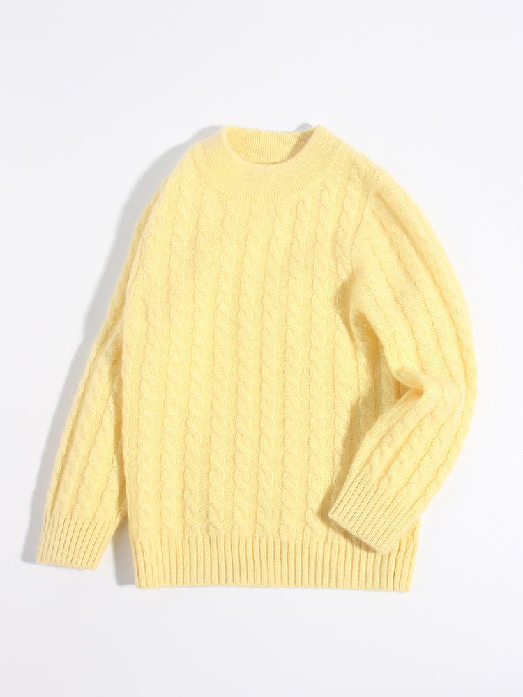Kids Crew Neck Pure Cashmere Sweater Cable Knitted Cashmere Sweater Yellow 90