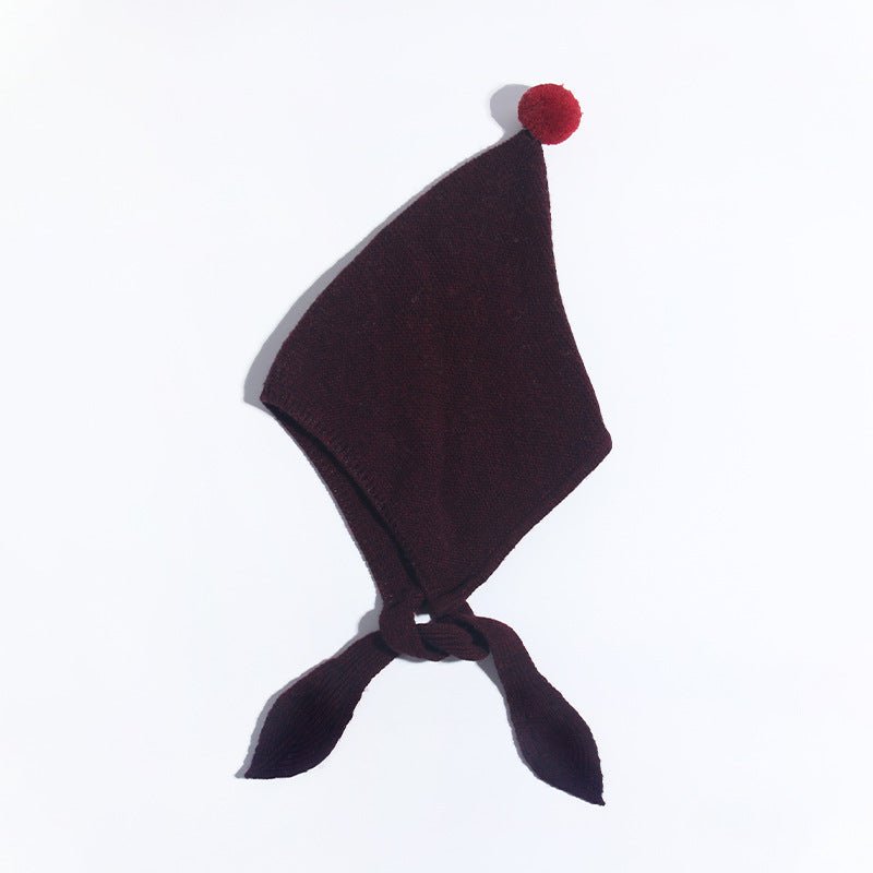 Kids Tie Cashmere Beanie Knit Elf Cashmere Hats with Pom Pom Dark Gray S