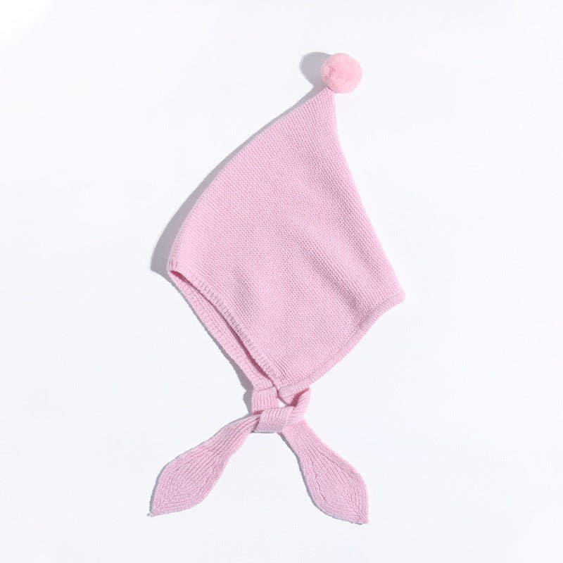 Kids Tie Cashmere Beanie Knit Elf Cashmere Hats with Pom Pom Pink S