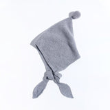 Kids Tie Cashmere Beanie Knit Elf Cashmere Hats with Pom Pom Gray S