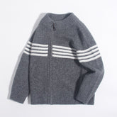 Kids Zip - Up Pure Cashmere Sweater Sporty Stripe Cashmere Jacket