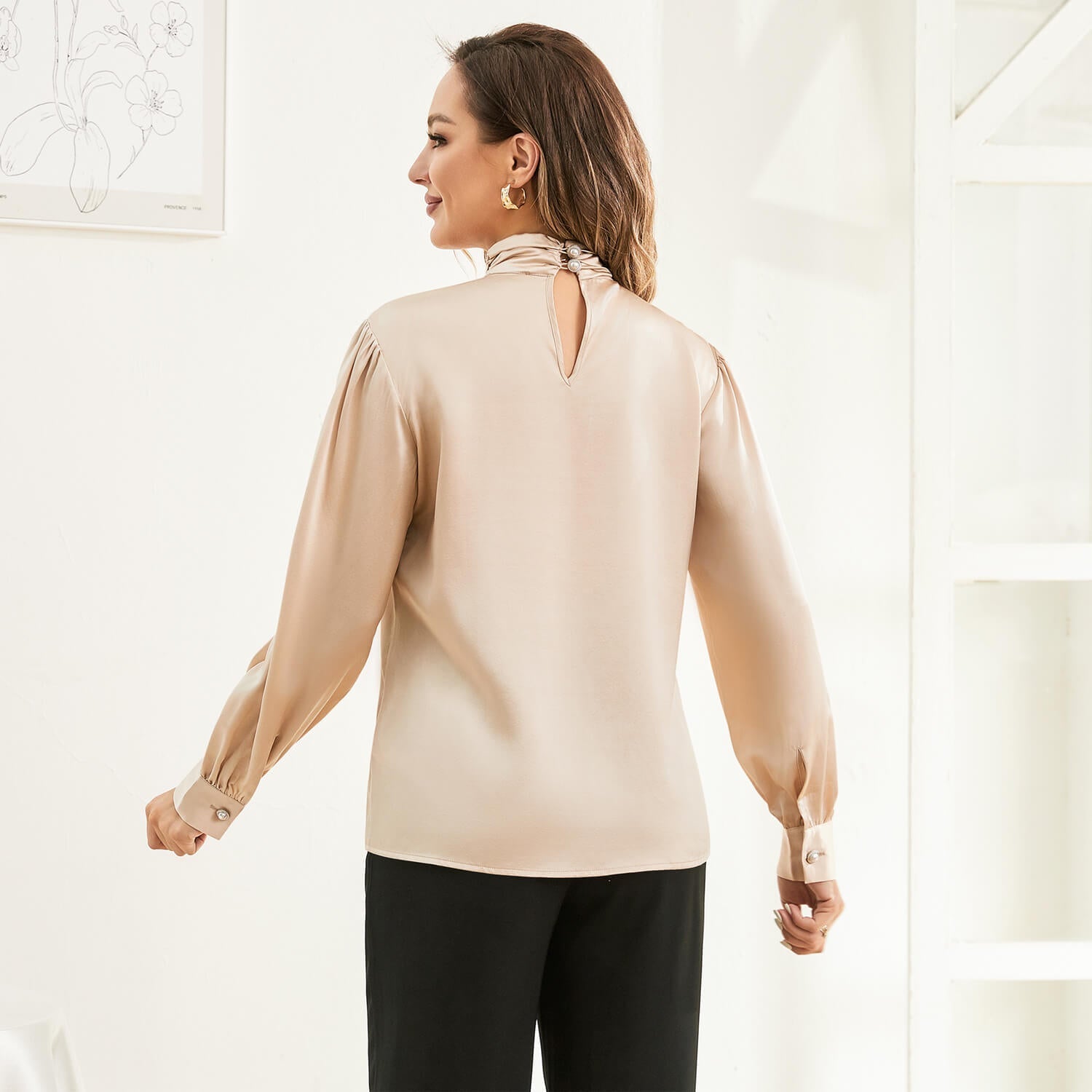 Ladies Silk Blouse Ruffle Collar Mulberry Office Work Silk Shirts