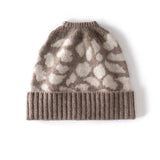 Leopard Jacquard Cashmere Beanie for Women Rib Knit Cashmere Hat