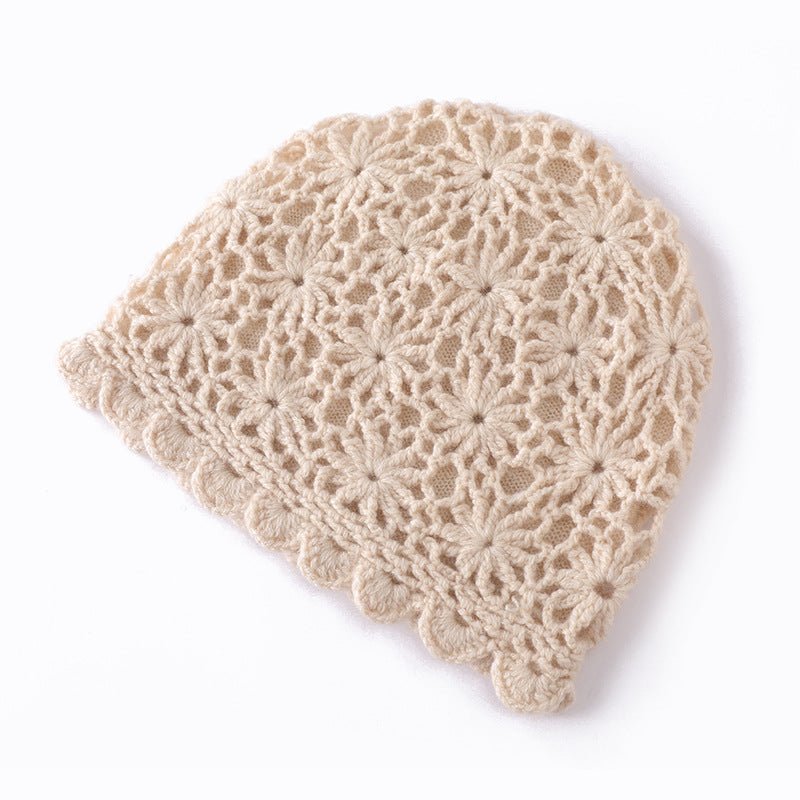 Lightweight Cashmere Floral Knit Cap Handmade Cashmere Beanie for Women