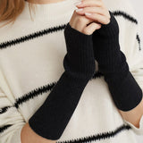 Long Fingerless Gloves Cashmere Ribbed Knit Gloves Wrist Protection Black M