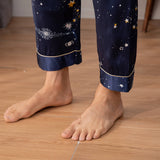 Long Galaxy Print Men Silk Pajama Set Luxury Silk Nightwear