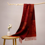Long Pure Cashmere Fringed Scarf With Intricate Pattern Cashmere Warps