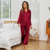 Womens Long Silk Pajamas Set Classic Luxury Silk Sleepwear