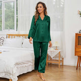 Womens Long Silk Pajamas Set Classic Luxury Silk Sleepwear
