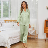 Long Sleeves Womens Silk Pajamas Set Classic Luxury Silk Sleepwear Set - slipintosoft