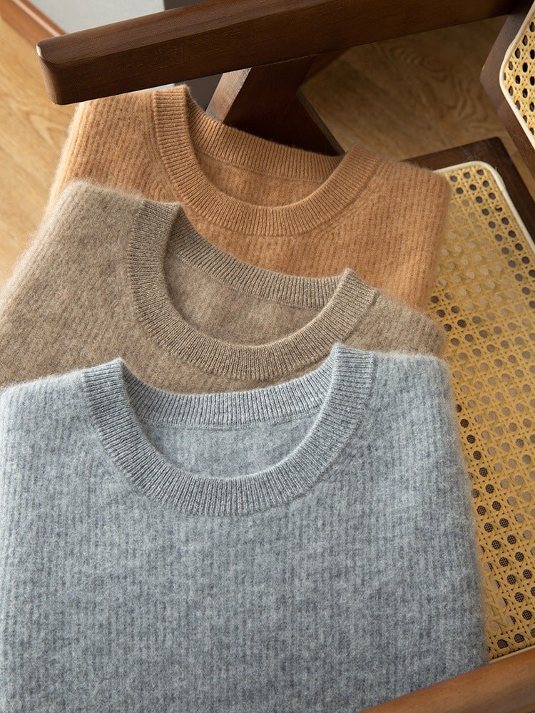 Mens Striped Sleeve Cashmere Sweater Crew Neck Long Sleeve Ribbed Hem Pullover