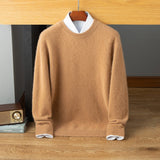 Mens Crew Neck Cashmere Sweater Long Sleeve Ribbed Hem Soft Knit Coat