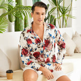 Men's Flower Printed Silk Shirts Button Down Silk Dress Shirt
