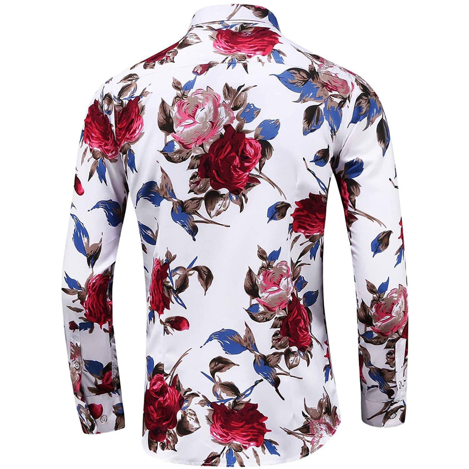 Men's Flower Printed Silk Shirts Button Down Silk Dress Shirt