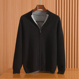 Mens Full - Zip Mock Neck Pure Cashmere Cardigan Stand Collar Cashmere Coat